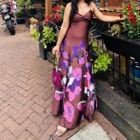 New Satin Floral Twist Front Maxi Dress - Picture 12 of 17